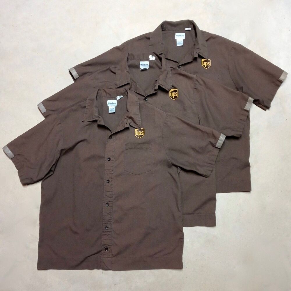 Lot of 3 Vintage WearGuard Brown Uniform Short Sleeve Button Shirts Size Large